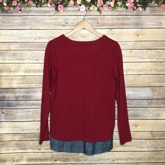 🌷5 for $25 IZOD Mixes Media Sweater Top with Polka Dots - Picture 2 of 7